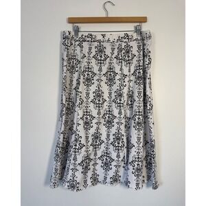 Regencycore Requirements Womens Large Midi Skirt White Black Damask Scroll Print